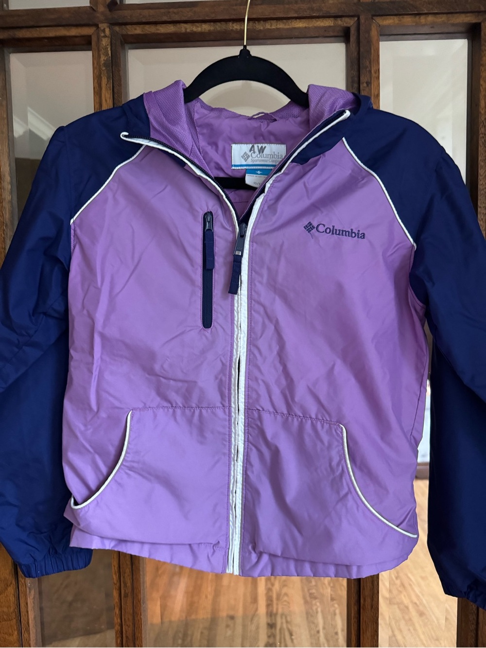 Columbia Girls Lavender and Navy Hooded Rain Jacket